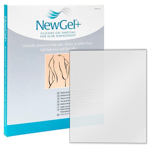 NewGel+ Advanced Silicone Professional Scar Treatment Tape for Irregular Shaped Scars from Surgery, Injury, Keloids, Burns, REUSABLE, 5" x 6" (1 Count) (Clear)