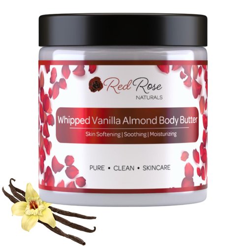 Red Rose Naturals Whipped Body Butter, Scented Vanilla Almond Body Cream 8 Oz, Moisturizing Shea Butter for Sensitive, Dry Skin, Non-Greasy, Soft & Creamy, Natural Skincare for Women – Vegan