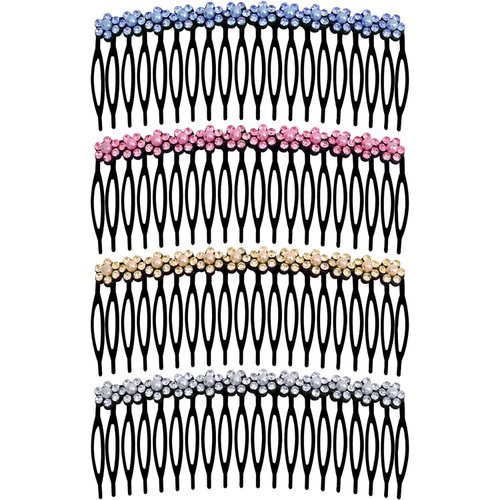 MARY LAVENDER Metal Side Hair Comb with Rhinestone and Pearls for French Twist Bangs Hair Pin Clips Hair Accessories Decorative Comb for Women Kids Girls 4pcs