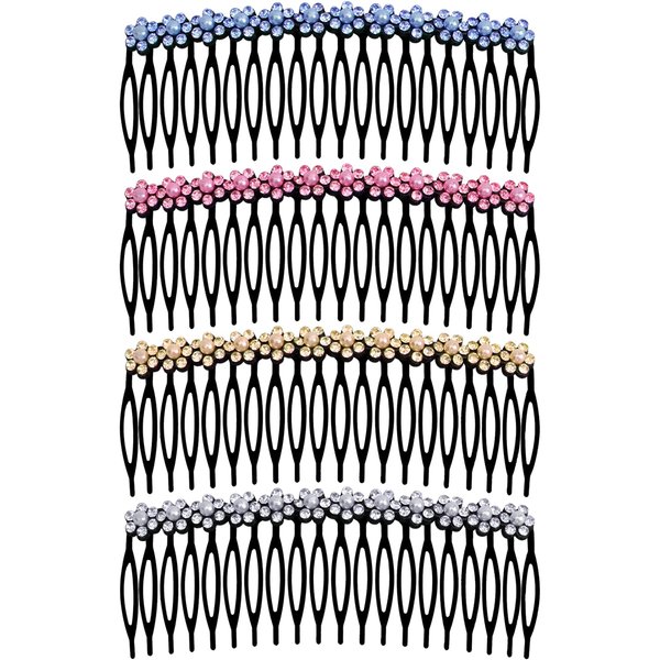 MARY LAVENDER Metal Side Hair Comb with Rhinestone and Pearls for French Twist Bangs Hair Pin Clips Hair Accessories Decorative Comb for Women Kids Girls 4pcs