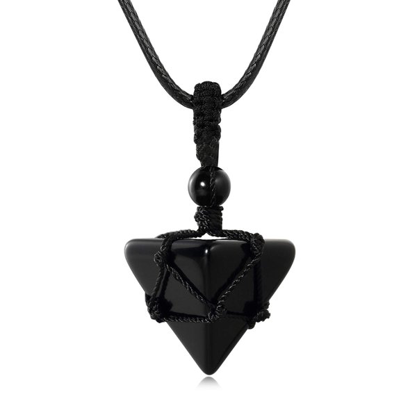 XIANNVXI Black Obsidian Healing Crystal Stone Necklace Spirtual Pyramid Gemstone Pendant Necklaces Adjustable Rope Natural Reiki Quartz Jewelry for Men Women Boy