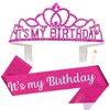 ACO-UINT Birthday Crown for Women, Hot Pink Birthday Headband Birthday Sash It's My Birthday Crown, Birthday Girl Crown Birthday Tiara Birthday Decorations Birthday Gifts