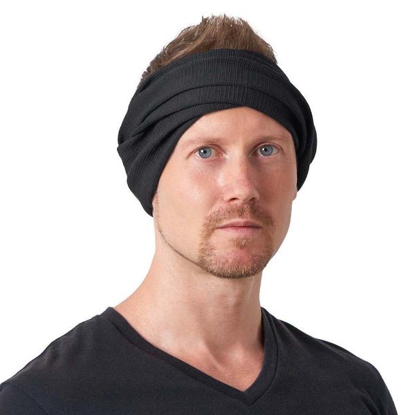Headbands for Women Mens Head Wrap - Thick Boho Criss Cross Knitted Headband Sports Band Sweat-Wicking Waffle Line Black