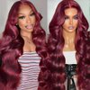 TopSilky 13x4 burgundy lace front wigs human hair Pre Plucked 180 Density HD Body Wave Lace Front Wigs Human Hair Pre Plucked Bleached Knots Transparent Frontal Wigs Human Hair(26inch)