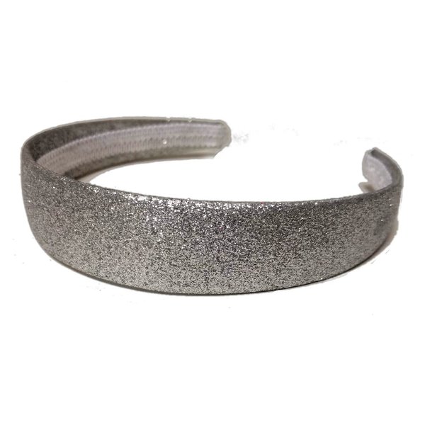 Threddies 1 Inch Wide Glitter Headband, Solid Color One Inch Wide Metallic Headband (Silver)