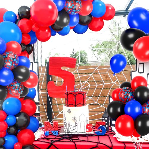 60Pcs Spider Balloons 12 Inch Blue Black Red Balloons Birthday Party Supplies Latex Helium Balloons for Arch Garland Kit Boys Girls Themed Birthday Party Decorations Baby Shower Favors (Black)