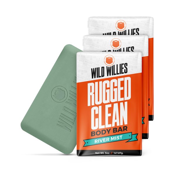Wild Willies Moisturizing Mens Bar Soap - Bath Soaps with Shea Butter for Odor Protection - Natural Body Bar for Men - River Mist Scent, 3 Pack