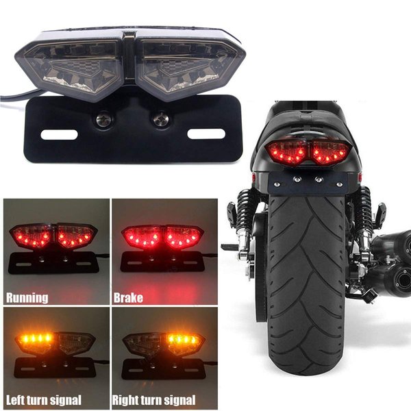 TEBOCR Motorcycle Tail Light Integrated Running Brake Stop Light Dual Eye Turn Signals Lamp Black with License Plate Bracket for Harley Honda Yamaha Suzuki Kawasaki