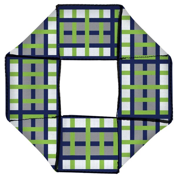Buckle-Down Dog Toy Octagon Flyer Basketweave Plaid White Silver Navy Bright Green