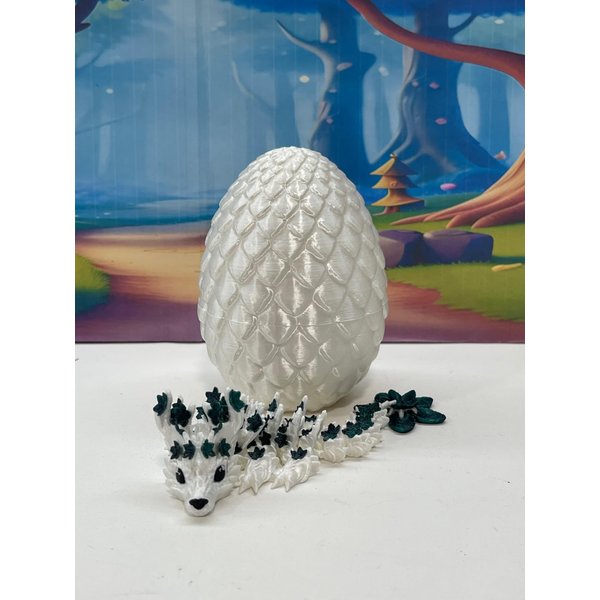 Generic 3D Printed Baby Dragon with Dragon Egg, 6"" Articulated White and Green Blossom Baby Dragon, Home Decor Executive Desk Toys,Fidget Toys for Autism/ADHD BD004-EG, Small