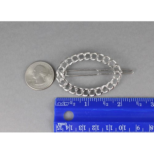 Silver oval barrette outline shape metal chain link hair clip barrette shiny clip oblong lightweight small barrette…