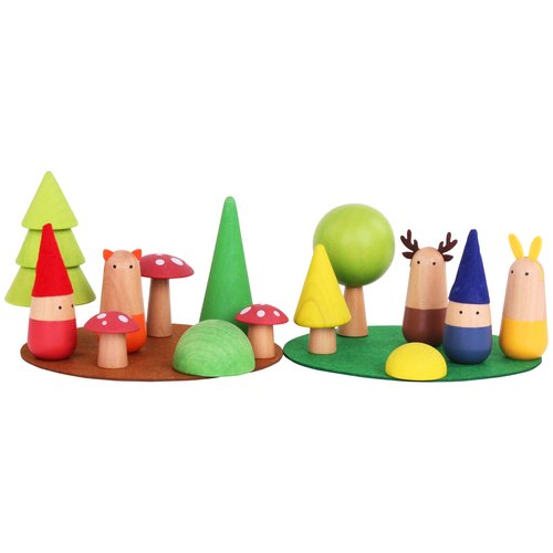 kipod Dwarf Forest Figurine Set Wooden Dolls Toy for Kids Ages 2 & Up – Includes Animals, Trees, Mushrooms, and Foundations – Fun to Learn Through Play – Waldorf Inspired Exploration