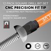 12-Pack Square Drive Bits- Premium S2 Alloy Steel Square Bit Set Magnetic Heads- Robertson Square Drill Bit Set (Long 2.55"& Hex Shank) Square Head Screwdriver Sizes #0, 1, 2, 3, and #4