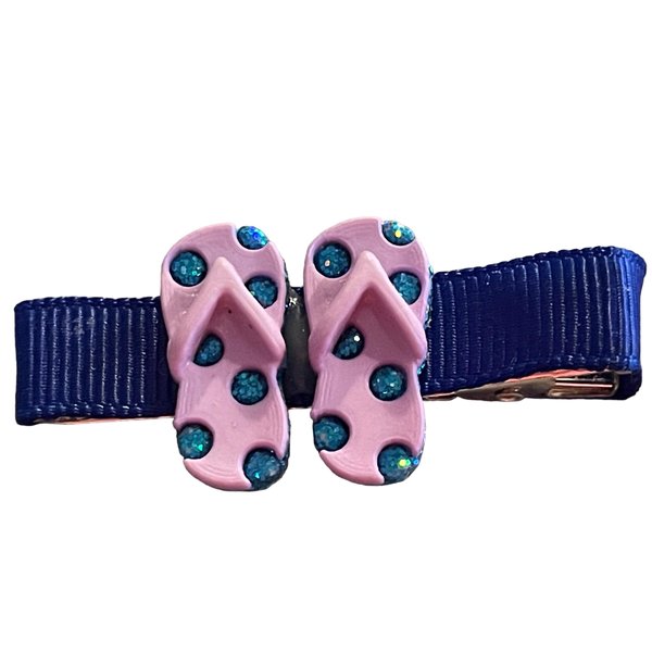Flip Flop Hair Clip, Polka Dot, Grosgrain Ribbon, Back To School, Summer, Resin, Nautical, Summer, Ocean