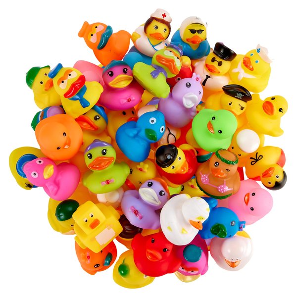 Rubber Duck Toy Duckies for Kids - 50 Pack - Sensory Play, Stress Relief, Stocking Stuffers, Bath Birthday Gifts Baby Showers Classroom Incentives, Summer Beach and Pool Activity - Style 2