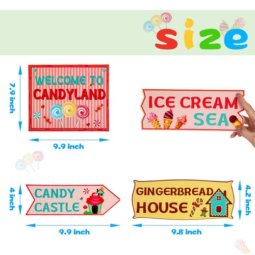 Gejoy 20 Pieces Candyland Party Decorations Candyland Trunk or Treat Car Decorations Kit Candyland Backdrop Signs for Halloween Christmas Party Decor (Cardstock)