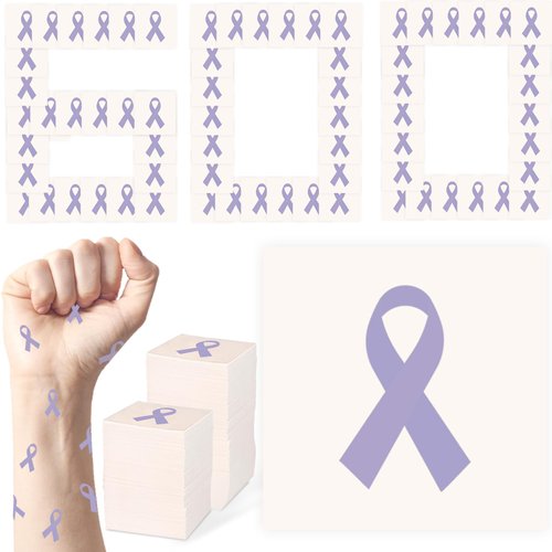 CrateGurus Co. 600 Pcs Lavender Awareness Ribbon Tattoo Stickers Bulk World Cancer Day Gifts Foster Care Caregiver Vulvar Cancer Awareness Products Infantile Spasms Purple All Cancer Awareness Items