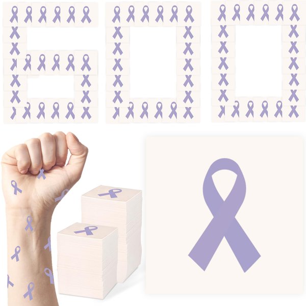 CrateGurus Co. 600 Pcs Lavender Awareness Ribbon Tattoo Stickers Bulk World Cancer Day Gifts Foster Care Caregiver Vulvar Cancer Awareness Products Infantile Spasms Purple All Cancer Awareness Items