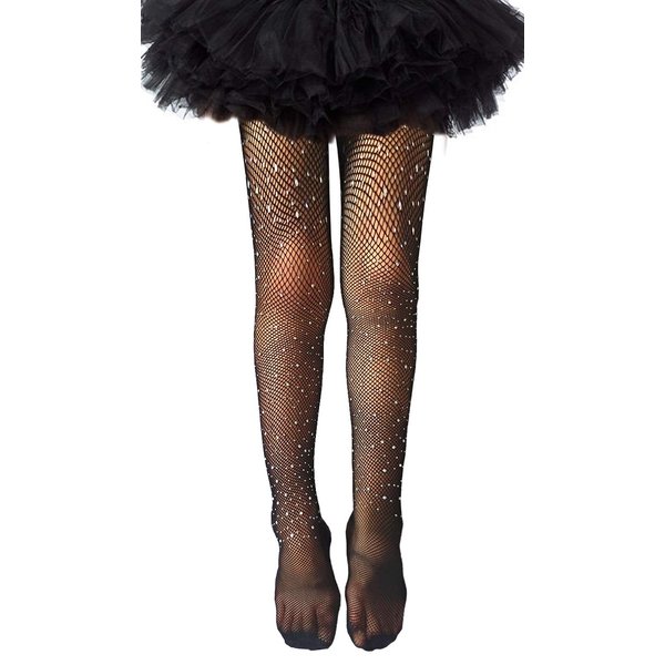 LUCKELF Girls Tights Children's Fishnet Tight 12 Colors Sparkle Rhinestone Hollow Out Pantyhose (US, Age, One Size, Black)