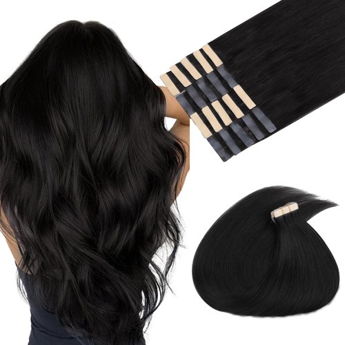 MAXITA Hair Extensions Tape in Natural Black Hair Extensions Tape in Extensions Remy Human Hair Seamless Straight Human Hair Extensions 18 Inch 20pcs 50g Real Human Hair for Women