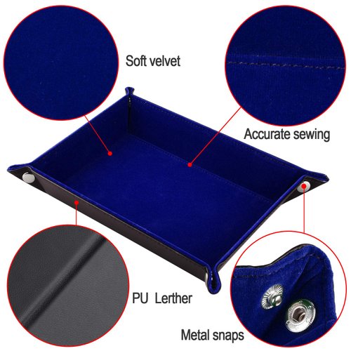 SIQUK Double Sided Dice Tray, Folding Rectangle PU Leather and Dark Blue Velvet Dice Holder