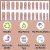ANDGING Pink Press on Nails Long Coffin, Fake Nails for Women with Glitter Heart Rhinestone Design, Acrylic Glue on Nails, Square False Nails Press on, Stick on Nails for Wedding Birthday 24Pcs