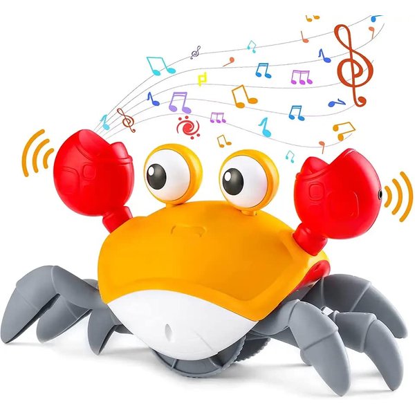 Crawling Crab Baby Toy Gifts, Infant Tummy Time Toys, Cute Dancing Walking Moving Babies Sensory Induction Crabs with Light Up Music for Babies Boys Girls Toddler (Orange)
