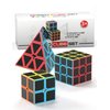 Speed Cube Set, Carbon Fiber Sticker Puzzle Cube Bundle Magic Cube Set of 2x2x2 3x3x3 Pyramid Speed Cube, Birthday Party for Kids Teens Adults