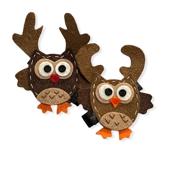 Owl Reindeer Hair Clip, Christmas Hair Accessories, Holiday Hair Clip