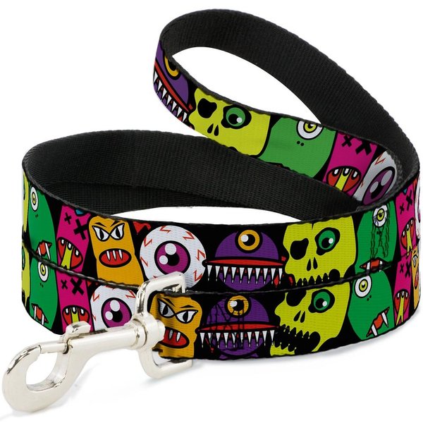 Buckle-Down Pet Leash - Monsters CLOSE-UP Black - 4 Feet Long - 1" Wide