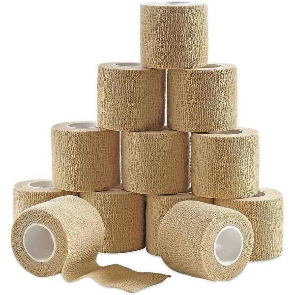MEDca Self Adherent Cohesive Wrap Bandages 2 Inches X 5 Yards 12 Count with Strong Elastic First Aid Tape for Sprain Swelling and Soreness on Wrist and Ankle (Skin Color)