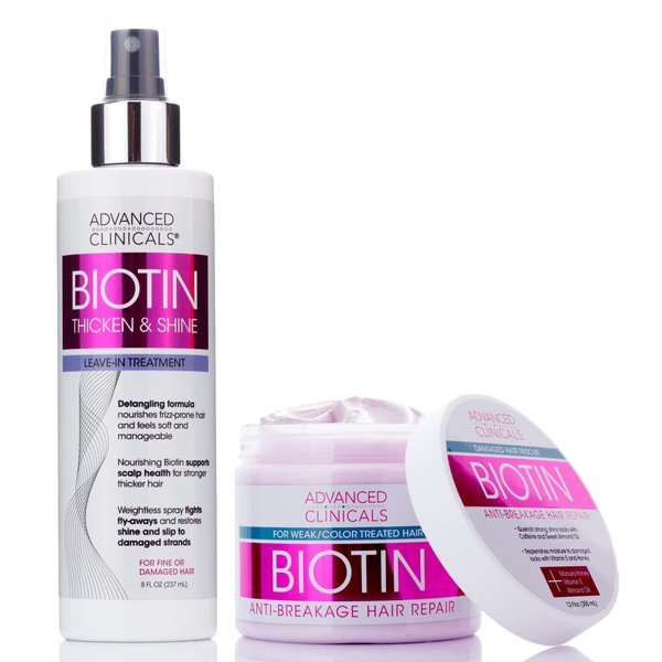 Advanced Clinicals Biotin Hair Mask Anti-Breakage Hair Repair Mask + Biotin Leave-in Hair Conditioner Treatment, 2-Piece Set To Repair Split Ends, Support Frizzy Hair, & Replenish Moisture, 2PC Set