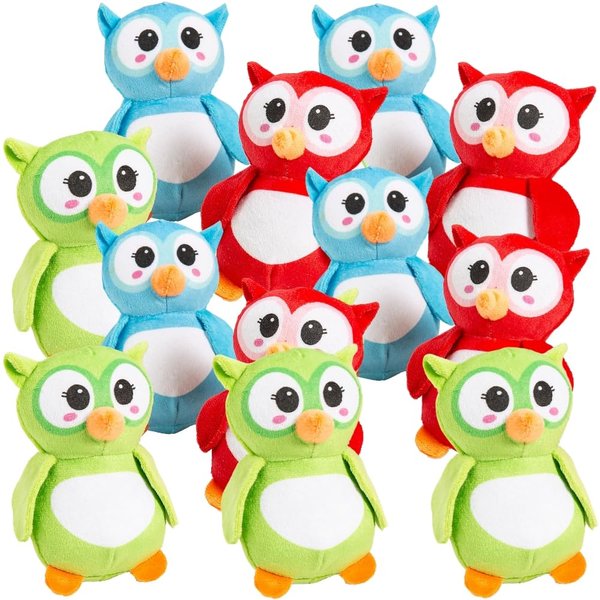 Plush Owl Stuffed Animal Toys - 12 Pieces in Assorted Colors - Soft Plush