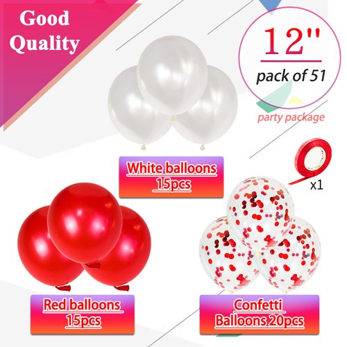 Pearl Red White Latex Balloons 12 Inch Red Confetti Balloon for Birthday Wedding christmas Bridal Baby Shower Decorations.50Pcs.