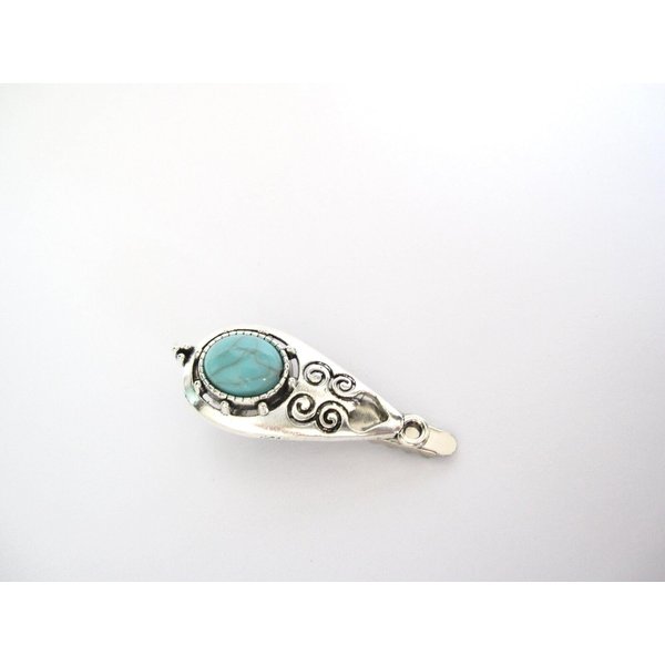 Generic Small turquoise blue stone and metal tribal alligator hair clip fine thin hair