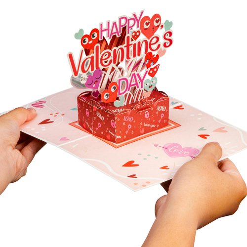 Paper Love Happy Valentines Day Card, 3D Handcrafted Pop Up Valentine's Cards - 100% Recycled and Eco-Friendly, 5" x 7" Cover - Includes Envelope and Note Tag, Frndly