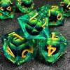 HAOMEJA DND Resin Dice Beholder's Dragon Eye Dice Liquid Core Dice Set with Gift Dragon Eye Bag, Sharp Edges Dice Set 7 PCS Apply to Dungeons and Dragons Dice D20 D12 D10 D100 D8 D6 D4 (Eye Green)