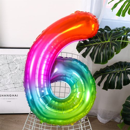 Number Balloon | Number 6 Balloon for 6th Rainbow Birthday Decorations | Giant Multicolor Mylar 6 Balloon Number - 40 Inch | Big Foil Colorful 6 Birthday Balloon for Anniversary Party Supplies Favors