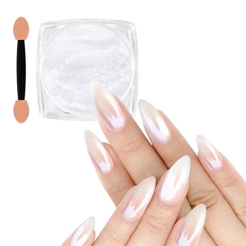 Allstarry White Pearl Chrome Nail Powder, Iridescent Aurora Powder Metallic Mirror Effect Glitter Powder Pearlescent Ice Transparent Mermaid Pigment Pearl Glitter Dust for Nail Art Decoration.