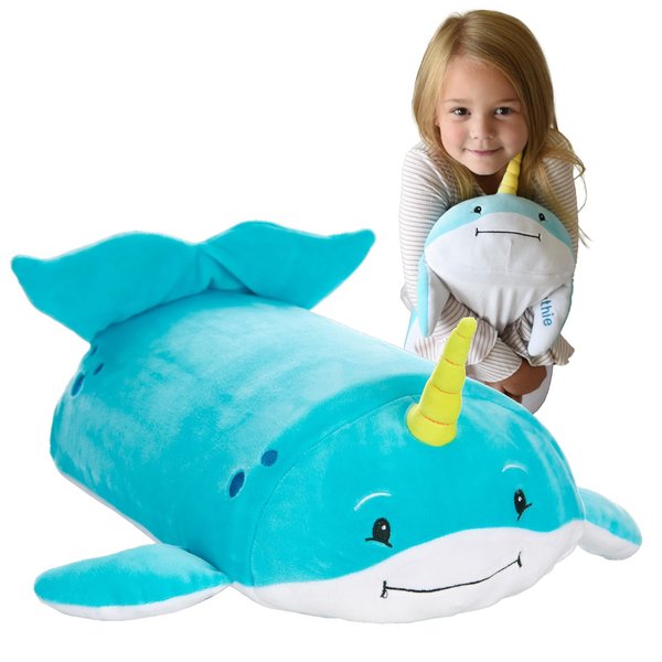 MEMORY MATES Cuddly Memory Foam Pillow Plush with Belly Pocket, Kids Pillow for Hugging Sleeping & Storing Diary, 15” Stuffed Animal & Journal Set - Ruthie The Narwhal