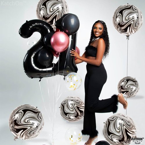 KatchOn, Black and White Marble Balloons - Big, 22 Inch, Pack of 6 | 360 Degree 4D Marble Balloons Black and White | Black Marble Balloons, Black and White Balloons for Halloween Party Decorations
