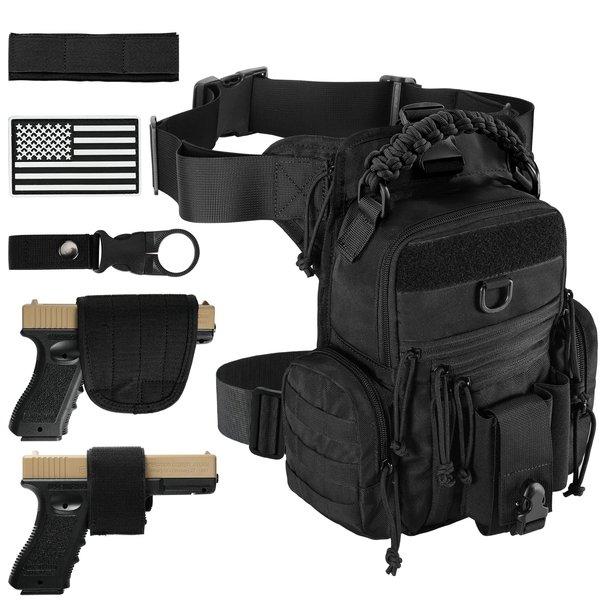 Military Tactical Drop Thigh Pouch Bag Cross Over Leg Concealed Carry Leg Convertible Shoulder Bag with Double Removable Pistol Holster