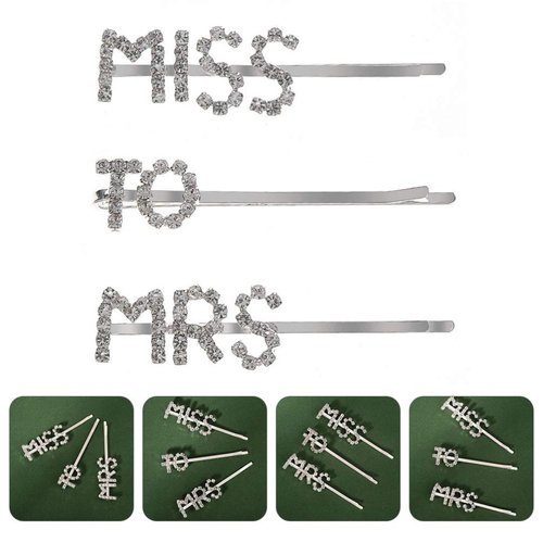 Minkissy 3pcs Words Letter Hair Pins Mrs to Miss Barrette Glitter Rhinestone Hair Clips for Women Ladies Girls