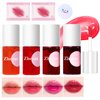 Lip Tint Korean Stain Set, 4 Colors Tinta Para Labios Waterproof Long Lasting Plumping Lip & Cheek Tint Moisturizing Non-sticky Easy Apply Mini Water Lipstick(Apple& Strawberry& Watermelon& Cherry)