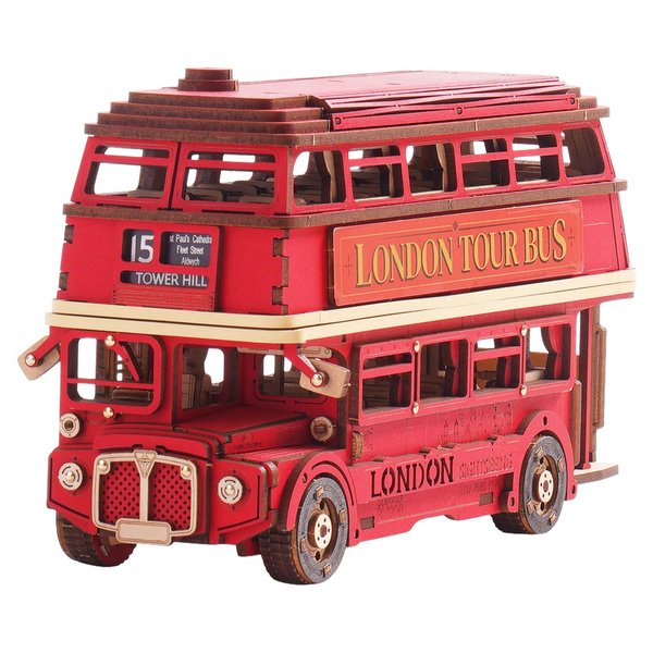 rowood 3D Puzzles for Adults,DIY Bus Toy Wooden Model Kit Building Set,Birthday/Christmas Gift for Kids/Teens/Boys-London Bus