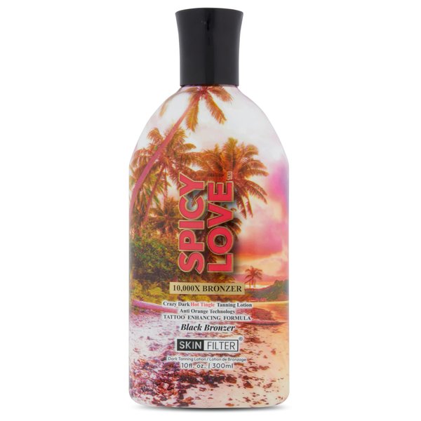 Skin Filter Spicy Love Tanning Lotion – 10,000X Crazy Dark Tanning Lotion – Tanner with Anti-Orange Technology and Tattoo Protection – Black Body Bronzer Made in the USA – Hydrating Formula