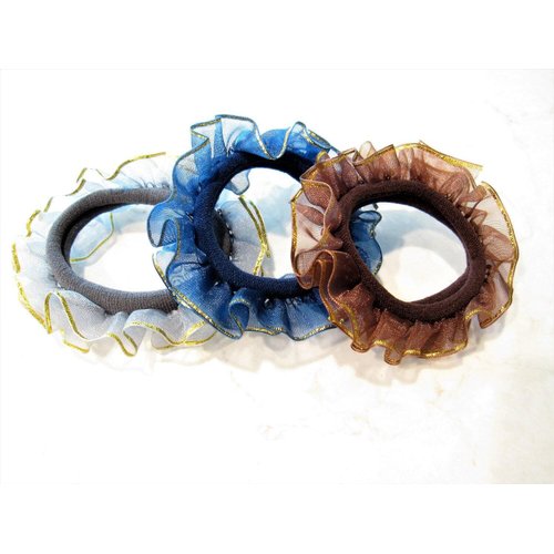 Blue, brown or gray hair tie scrunchie pony tail holder (Primary color: Brown)