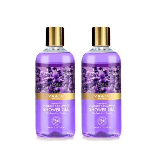 Vaadi Herbals Shower Gel - Sulfate-Free - Herbal Body Wash Both For Men And Women - 300 Ml (10.14 Fl Oz) - (Heavenly Lavender & Rosemary) (2 Bottles)