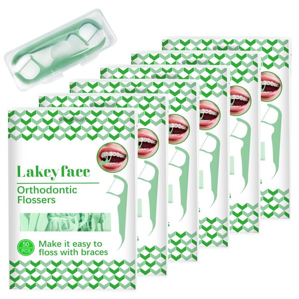 300 Count Orthodontic Flossers for Braces with Floss Dispenser, Braces Flossers for Kids Teeth & Adults, Dental Floss for Braces, Dental Floss Picks, 50 Count Bag (Pack of 6)