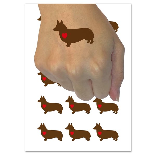 Pembroke Welsh Corgi Dog with Heart Temporary Tattoo Water Resistant Fake Body Art Set Collection - 15 2" Tattoos (1 Sheet)
